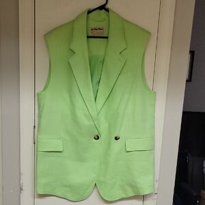 Free People We The Free Bright Young Things Linen Neon Green L Sleeveless Vest